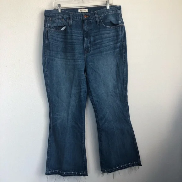 Madewell Rigid Flare Frayed Hem Denim Jeans - Picture 2 of 5